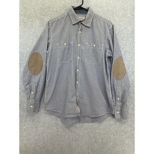 Jeffrey Max Men's Button Down Shirt Elbow Pads Medium Blue White Striped